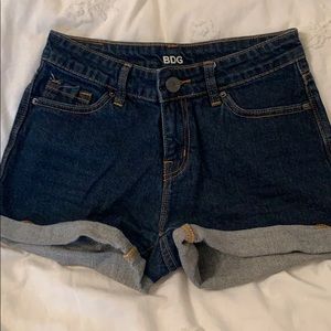 Dark wash mid rise shorts